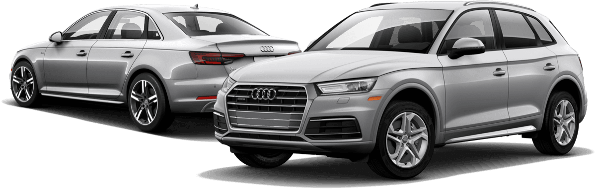 Silvercar by Audi brand lockup with app screenshots showing the booking experience and vehicle selection