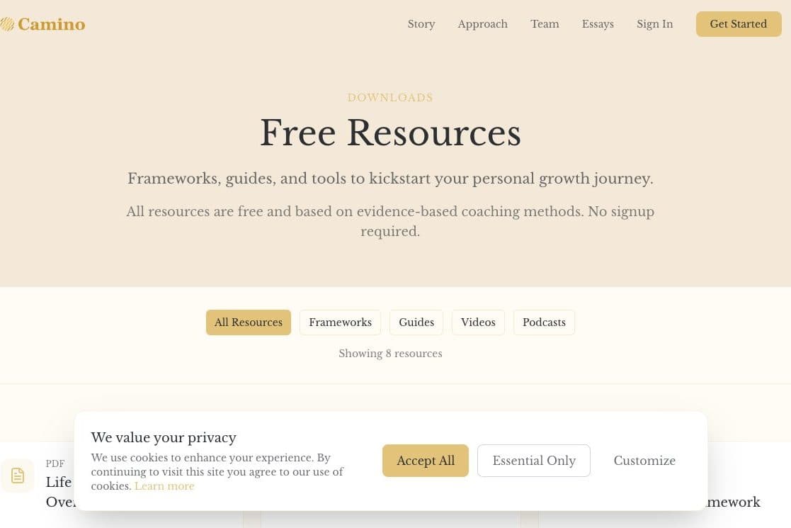 Camino client journey features